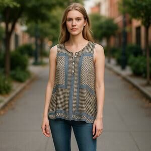 Lucky Brand Women’s S Rayon Boho Flowy Button Front Tank Top